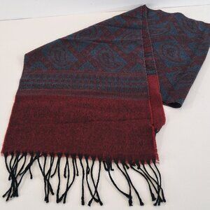 Christian Dior Cashluxe Burgundy and Blue Paisley Fringed Scarf